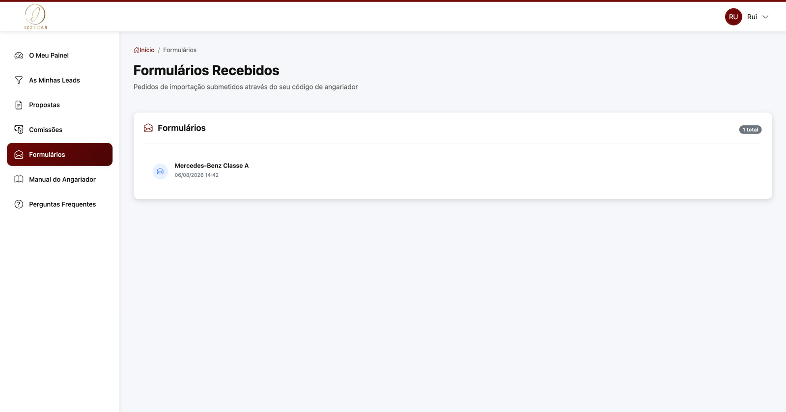 Formulários recebidos através do link