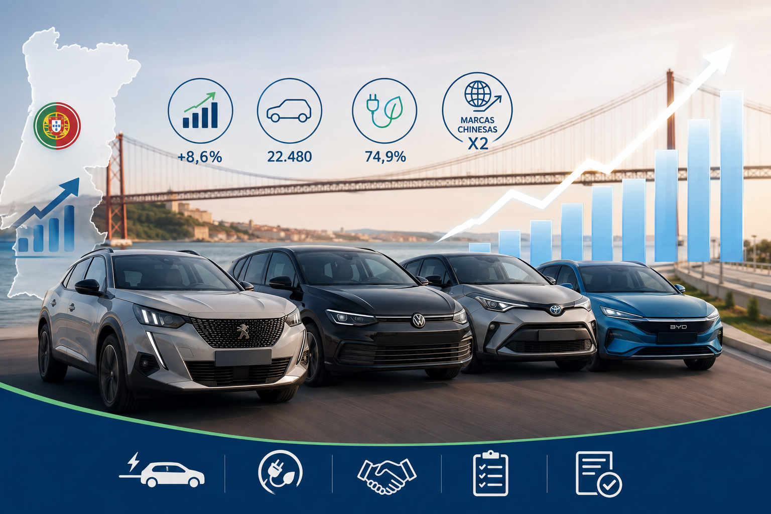 Mercado automóvel português continua a acelerar: julho fecha com crescimento de 8,6% e marcas chinesas duplicam quota